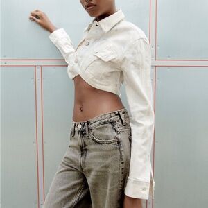 Zara Silver Cropped Denim Jacket